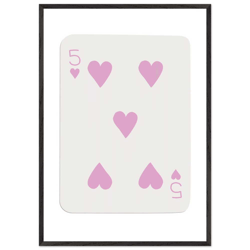 Five of Hearts Poker Card Print - Soft Pink Framed Poster Art, Eco-Friendly Wood Frame - Vibrantwalls