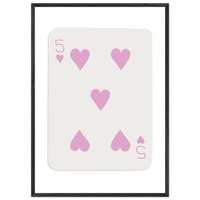 Five of Hearts Poker Card Print - Soft Pink Framed Poster Art, Eco-Friendly Wood Frame - Vibrantwalls