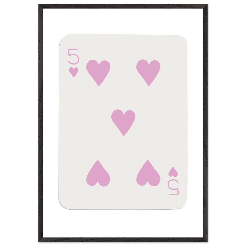 Five of Hearts Poker Card Print - Soft Pink Framed Poster Art, Eco-Friendly Wood Frame - Vibrantwalls