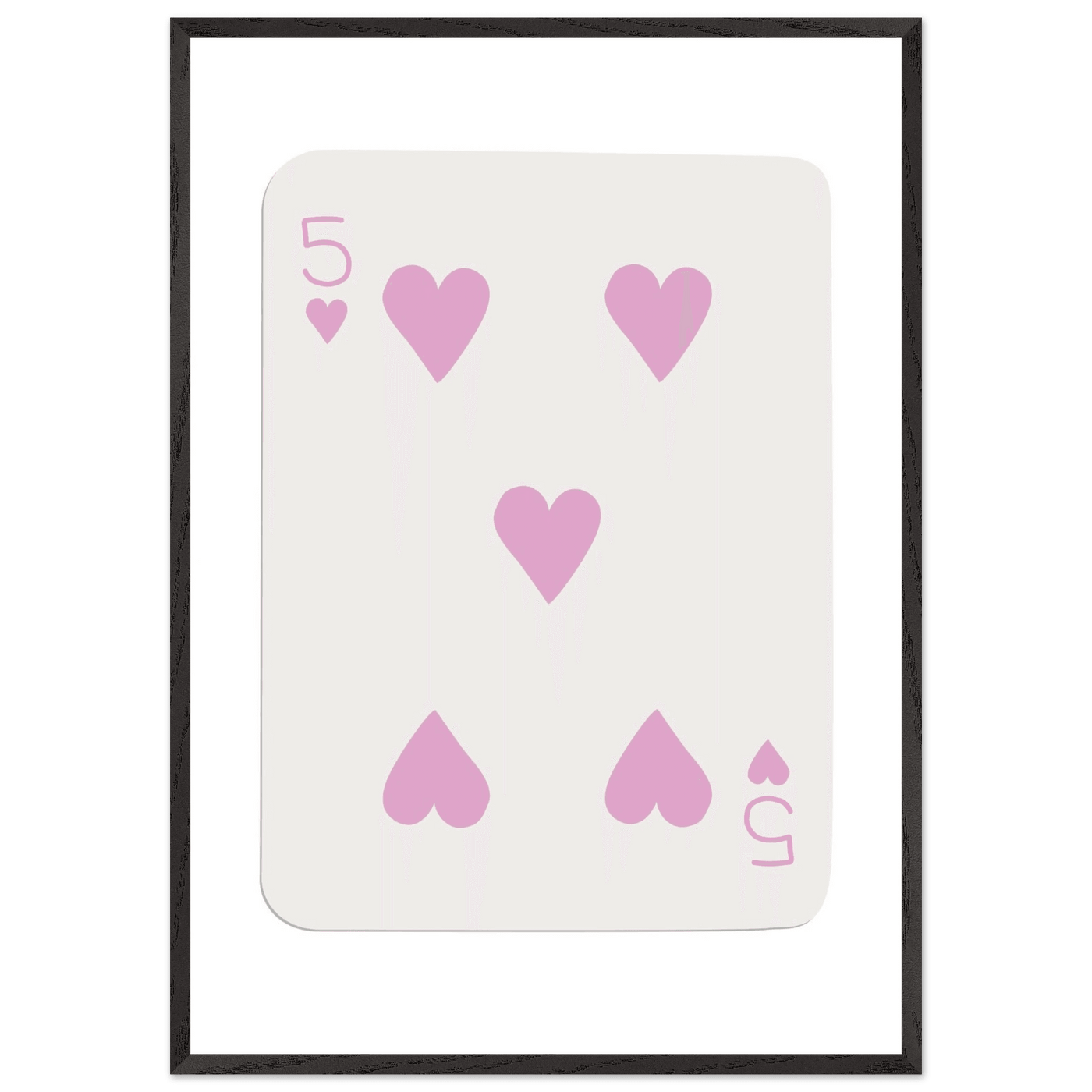 Five of Hearts Poker Card Print - Soft Pink Framed Poster Art, Eco-Friendly Wood Frame - Vibrantwalls
