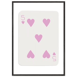 Five of Hearts Poker Card Print - Soft Pink Framed Poster Art, Eco-Friendly Wood Frame - Vibrantwalls