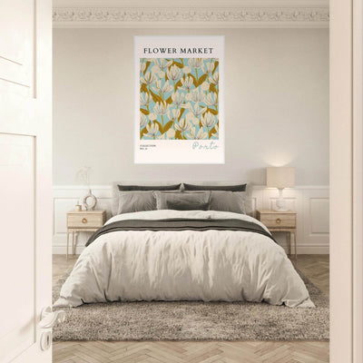 Flower Market Porto Abstract Floral Framed Poster | Calming Blue & Gold Botanical Art Print, Ready-to-Hang - Vibrantwalls