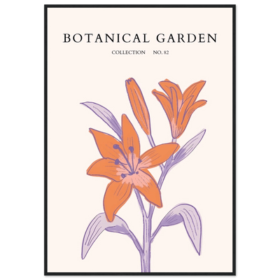 Botanical Garden Lily Print – Orange & Lavender Framed Poster | Elegant Nature Art for Modern Spaces, Ready-to-Hang - Vibrantwalls
