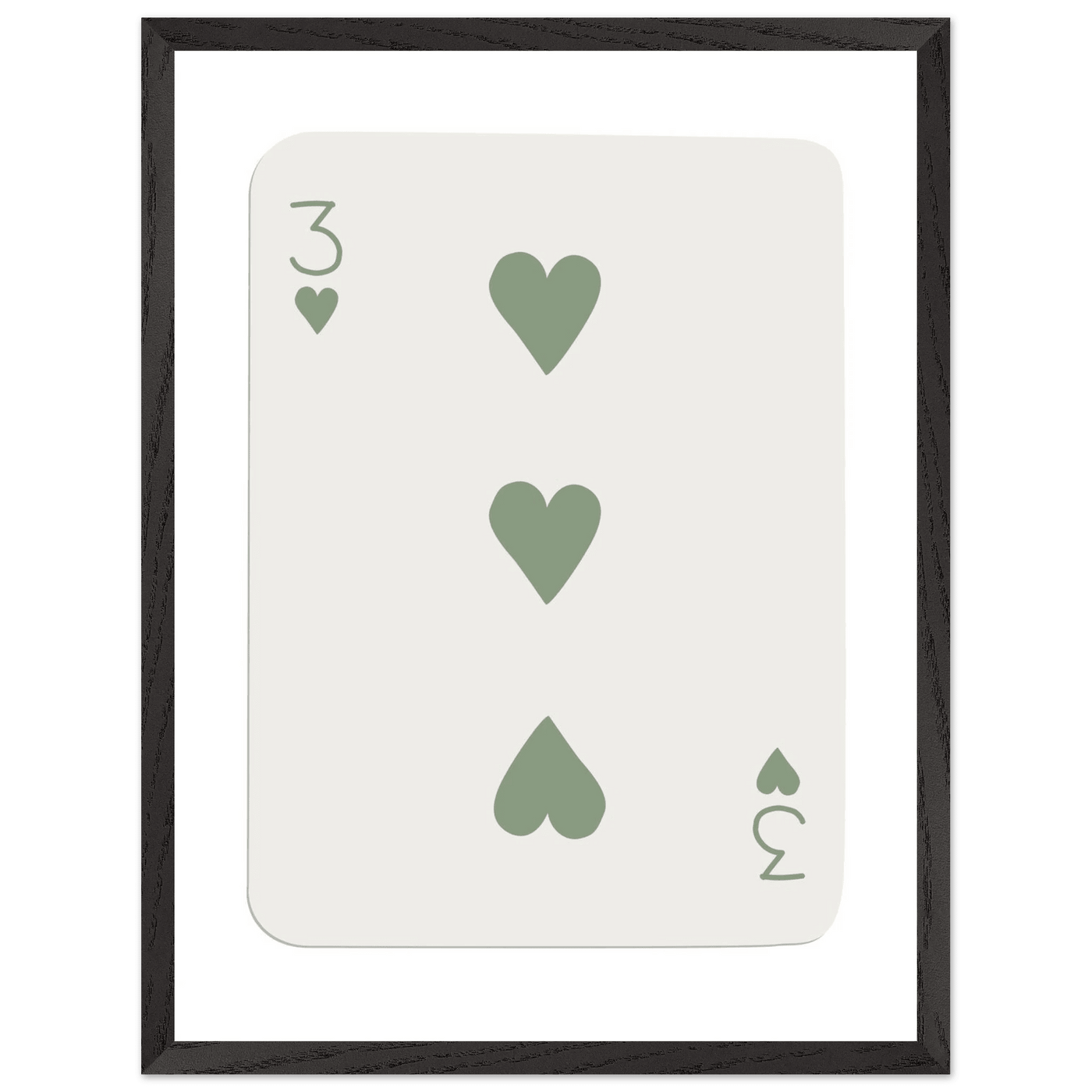Minimalist Three of Hearts Poker Card Print - Mounted & Framed Eco-Friendly Wall Art for Modern Decor - Vibrantwalls