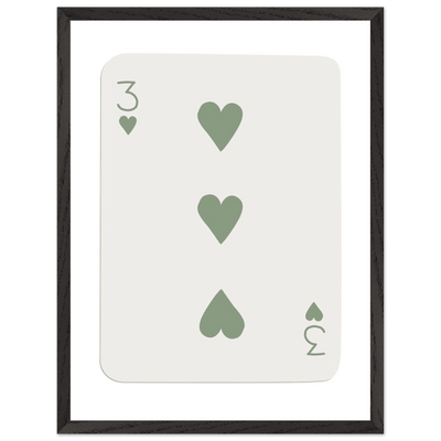 Minimalist Three of Hearts Poker Card Print - Mounted & Framed Eco-Friendly Wall Art for Modern Decor - Vibrantwalls