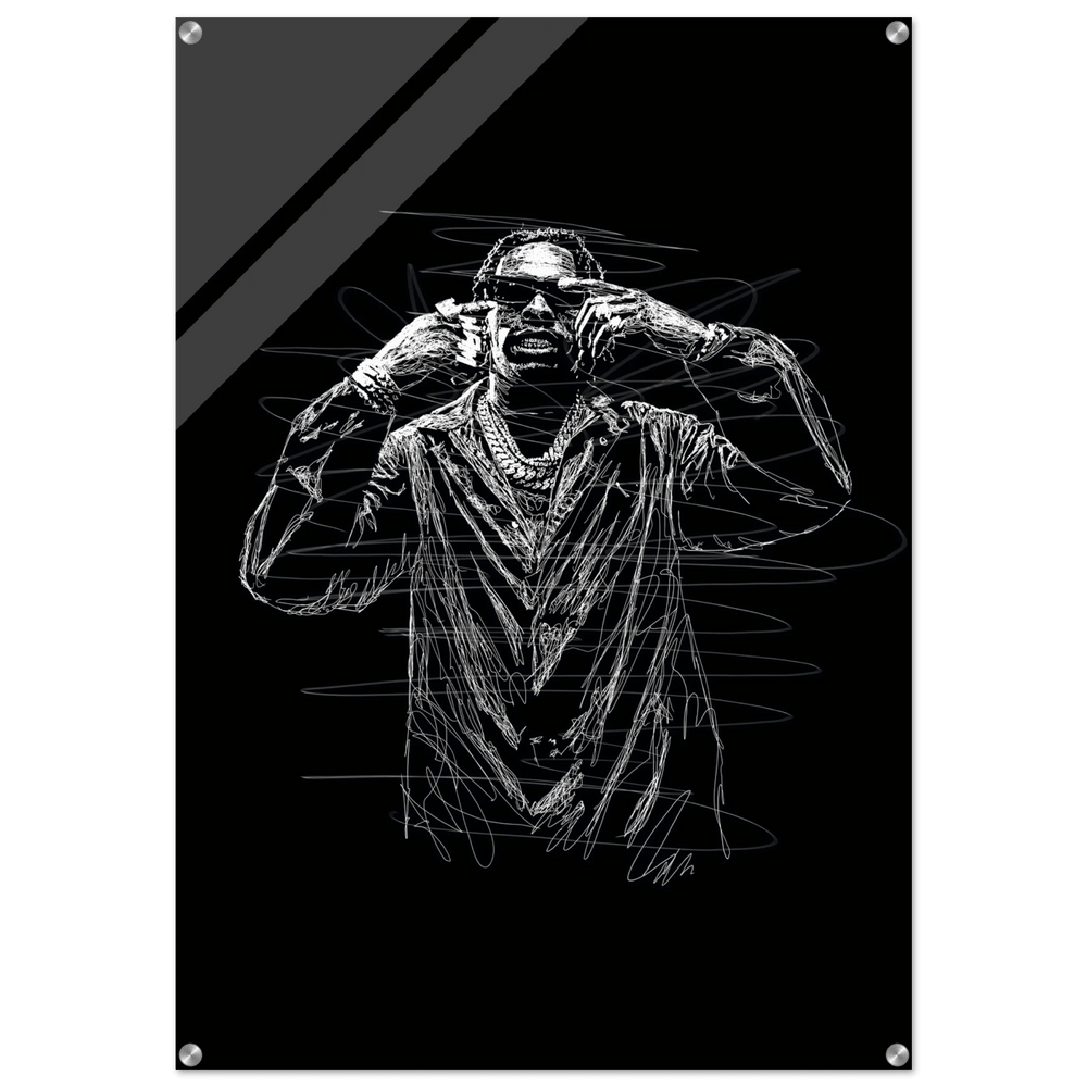 Rapper Sketch Art Acrylic Print - Bold Monochrome Modern Wall Decor for Trendy Spaces - Vibrantwalls