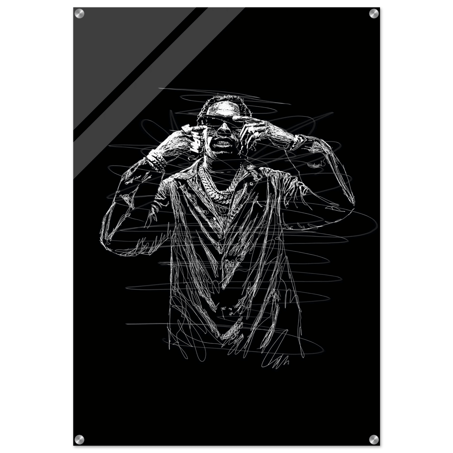 Rapper Sketch Art Acrylic Print - Bold Monochrome Modern Wall Decor for Trendy Spaces - Vibrantwalls