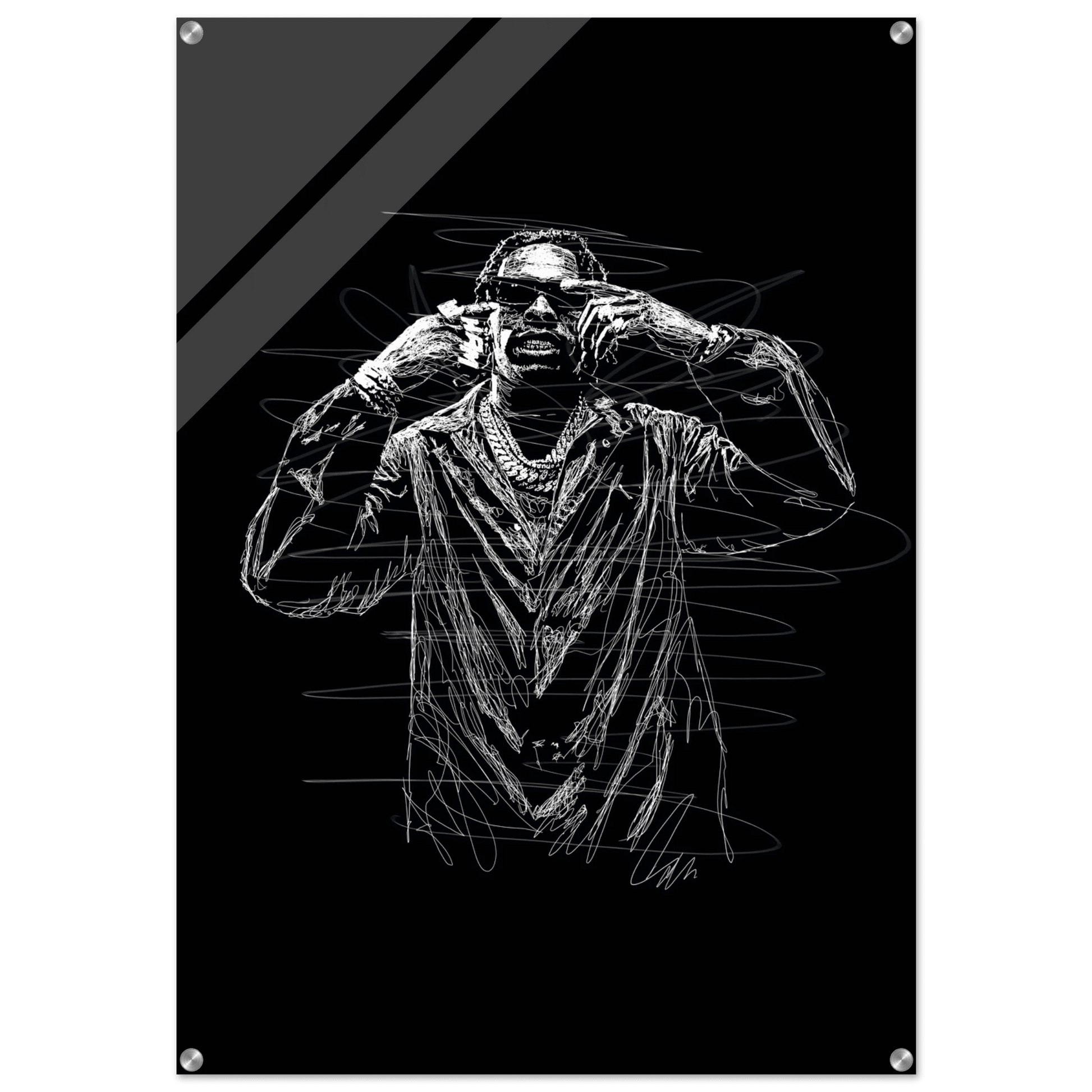 Rapper Sketch Art Acrylic Print - Bold Monochrome Modern Wall Decor for Trendy Spaces - Vibrantwalls