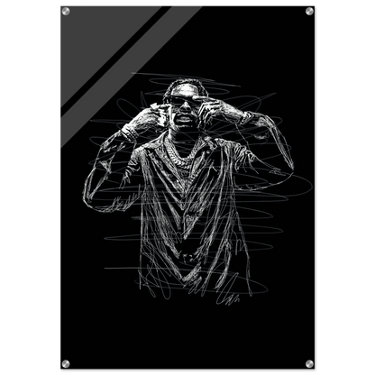 Rapper Sketch Art Acrylic Print - Bold Monochrome Modern Wall Decor for Trendy Spaces - Vibrantwalls