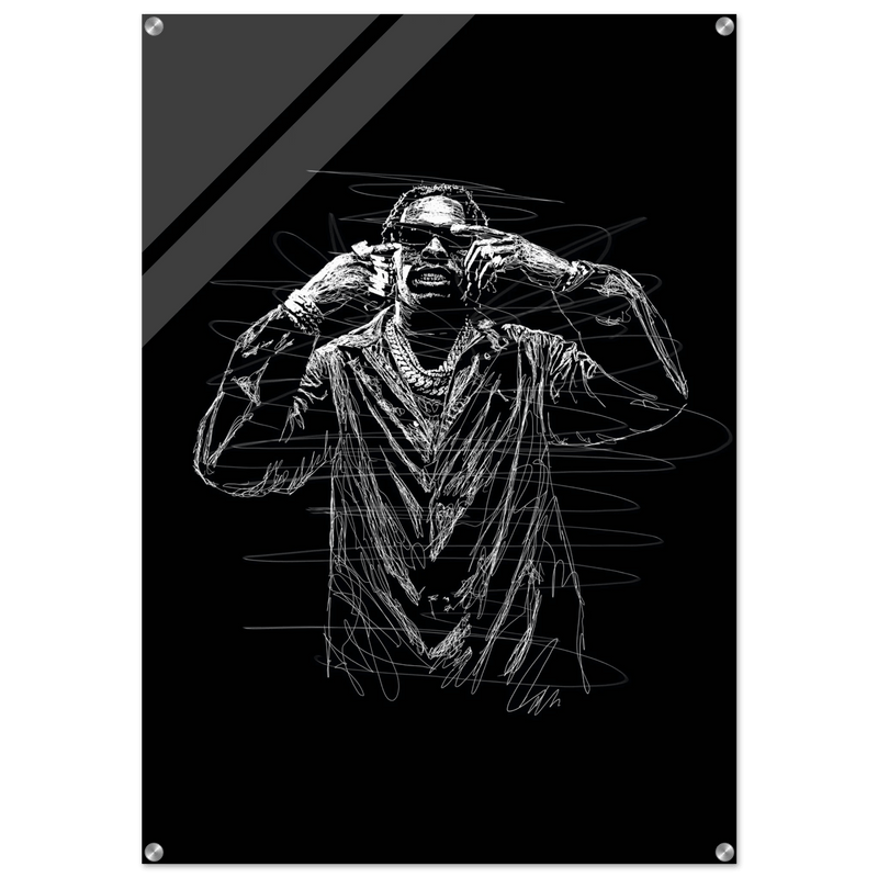 Rapper Sketch Art Acrylic Print - Bold Monochrome Modern Wall Decor for Trendy Spaces - Vibrantwalls