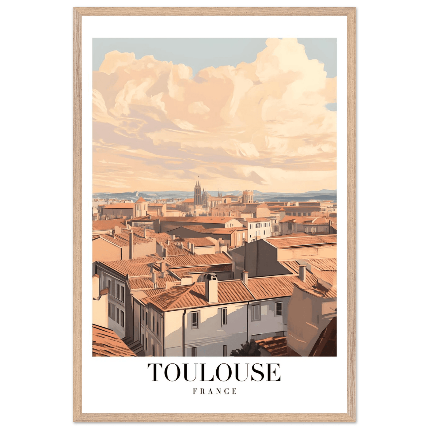 Toulouse France Framed Poster – Vintage Sunset Cityscape Wall Art with Wooden Frame - Vibrantwalls