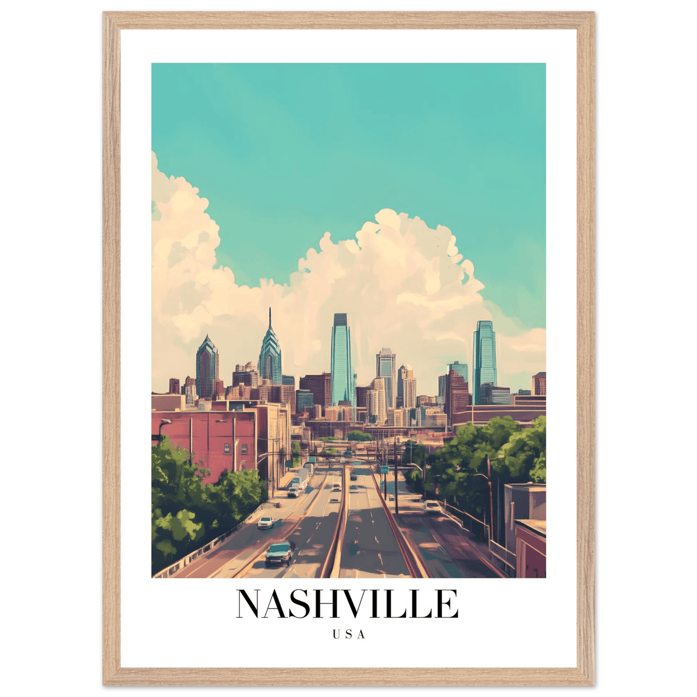 Nashville USA Framed Poster – Vibrant Urban Wall Art with Wooden Frame - Vibrantwalls