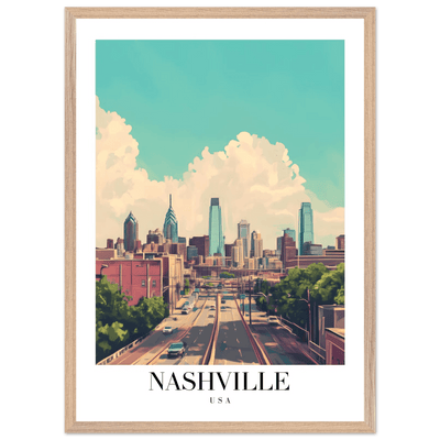 Nashville USA Framed Poster – Vibrant Urban Wall Art with Wooden Frame - Vibrantwalls
