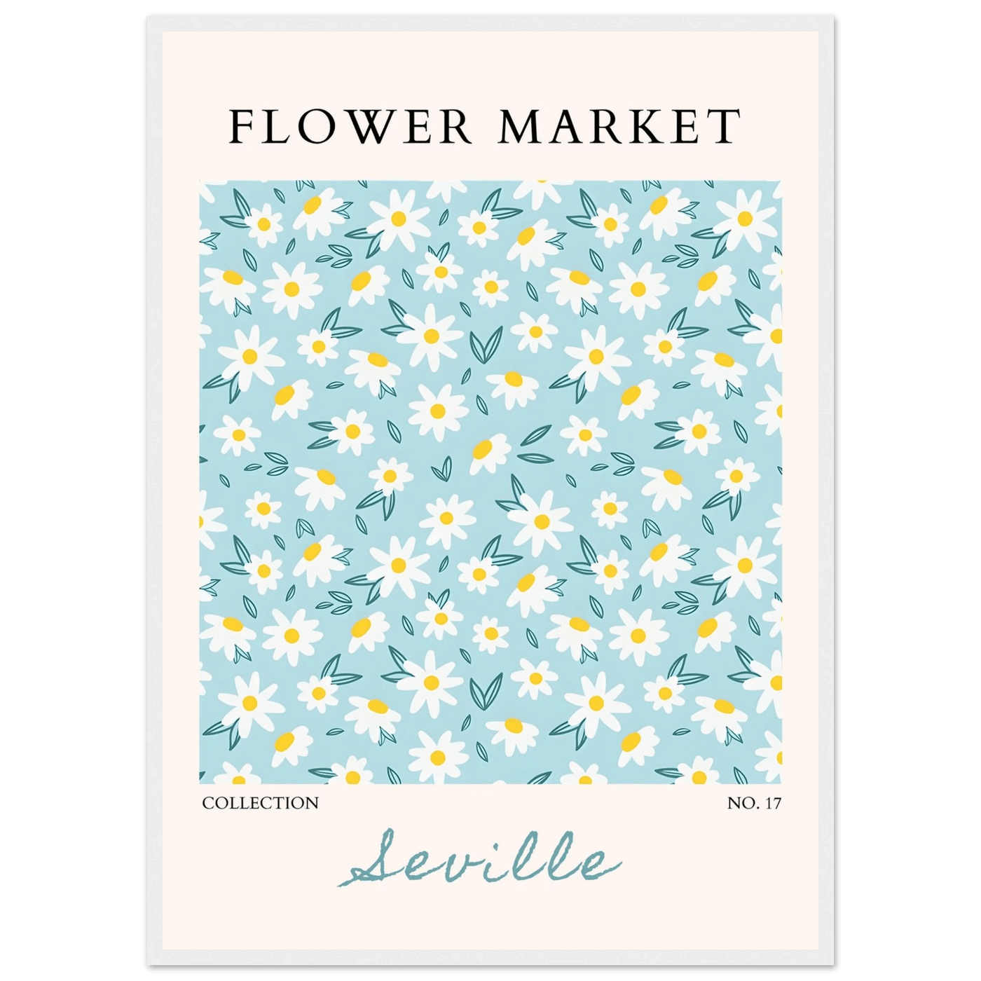 Charming Daisy Field Framed Poster – Pastel Blue & White Floral Art Print | Ready-to-Hang Wall Decor - Vibrantwalls