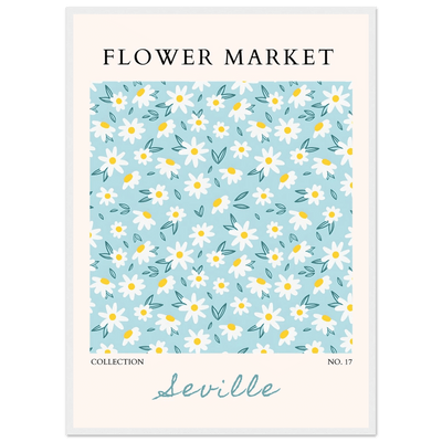 Charming Daisy Field Framed Poster – Pastel Blue & White Floral Art Print | Ready-to-Hang Wall Decor - Vibrantwalls