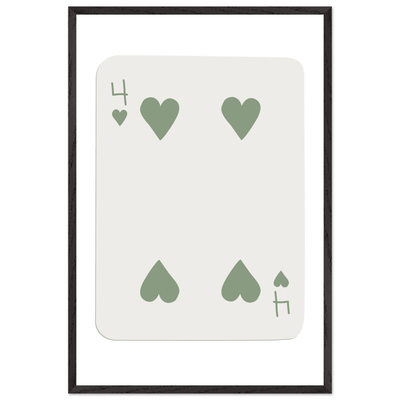 Minimalist Poker Card Art - Four of Hearts - Framed Poster, Sage Green Eco-Friendly Wood Frame - Vibrantwalls