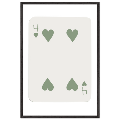 Minimalist Poker Card Art - Four of Hearts - Framed Poster, Sage Green Eco-Friendly Wood Frame - Vibrantwalls