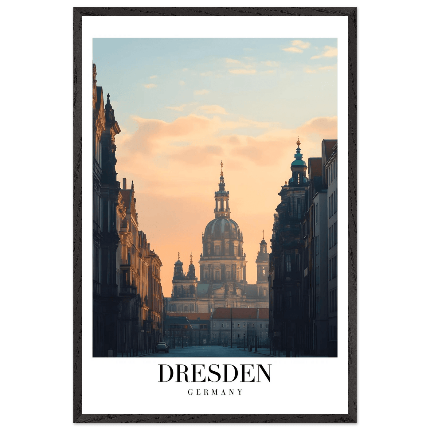 Dresden Germany Framed Poster – Warm Sunset Cityscape Wall Art with Wooden Frame Options - Vibrantwalls