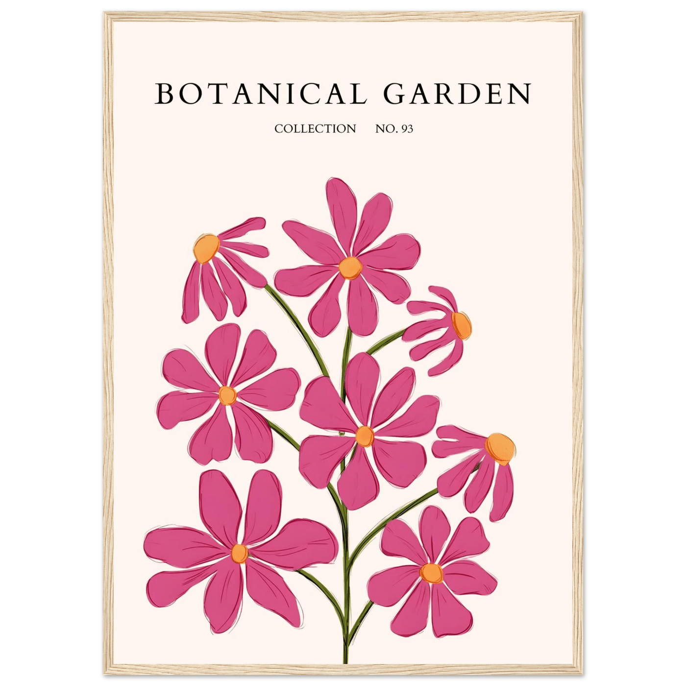 Vibrant Botanical Garden Framed Poster – Pink Cosmos & Abstract Floral Art Print | Ready-to-Hang in Various Sizes - Vibrantwalls