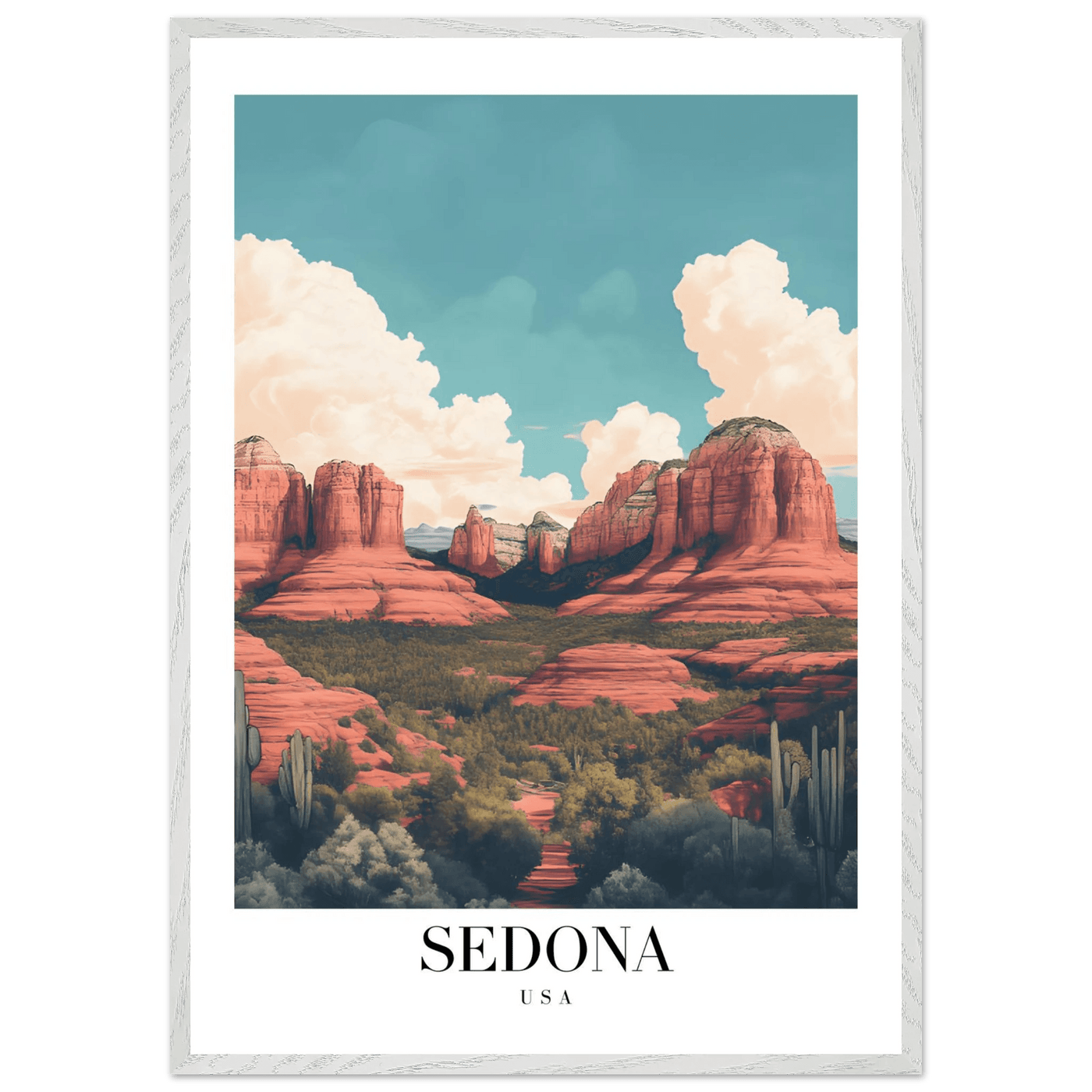 Sedona USA Framed Poster – Iconic Red Rocks Wall Art with Vintage Desert Vibes - Vibrantwalls