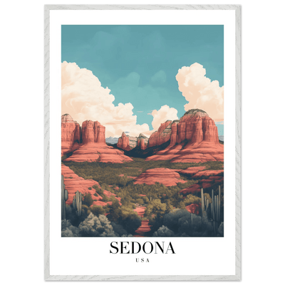 Sedona USA Framed Poster – Iconic Red Rocks Wall Art with Vintage Desert Vibes - Vibrantwalls