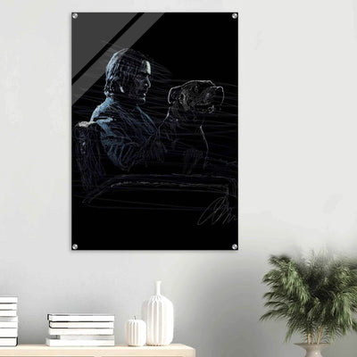 John Wick Dog Wall Decor – Abstract Acrylic Print, Modern Line Art, Glossy Finish, Iconic Duo Wall Decor - Vibrantwalls