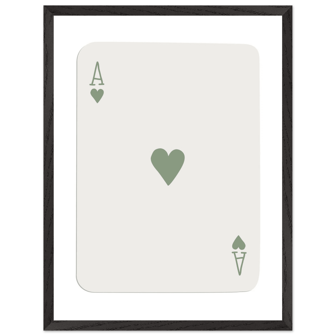 Minimalist Ace of Hearts Print - Eco-Friendly Framed Poster Art, Sage Green Elegance - Vibrantwalls