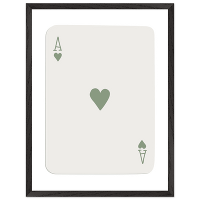Minimalist Ace of Hearts Print - Eco-Friendly Framed Poster Art, Sage Green Elegance - Vibrantwalls
