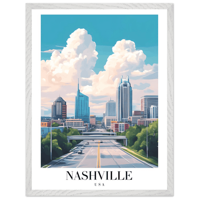 Nashville USA Cityscape Framed Poster – Modern Travel Wall Art with Wooden Frame & Your Choice of Size - Vibrantwalls