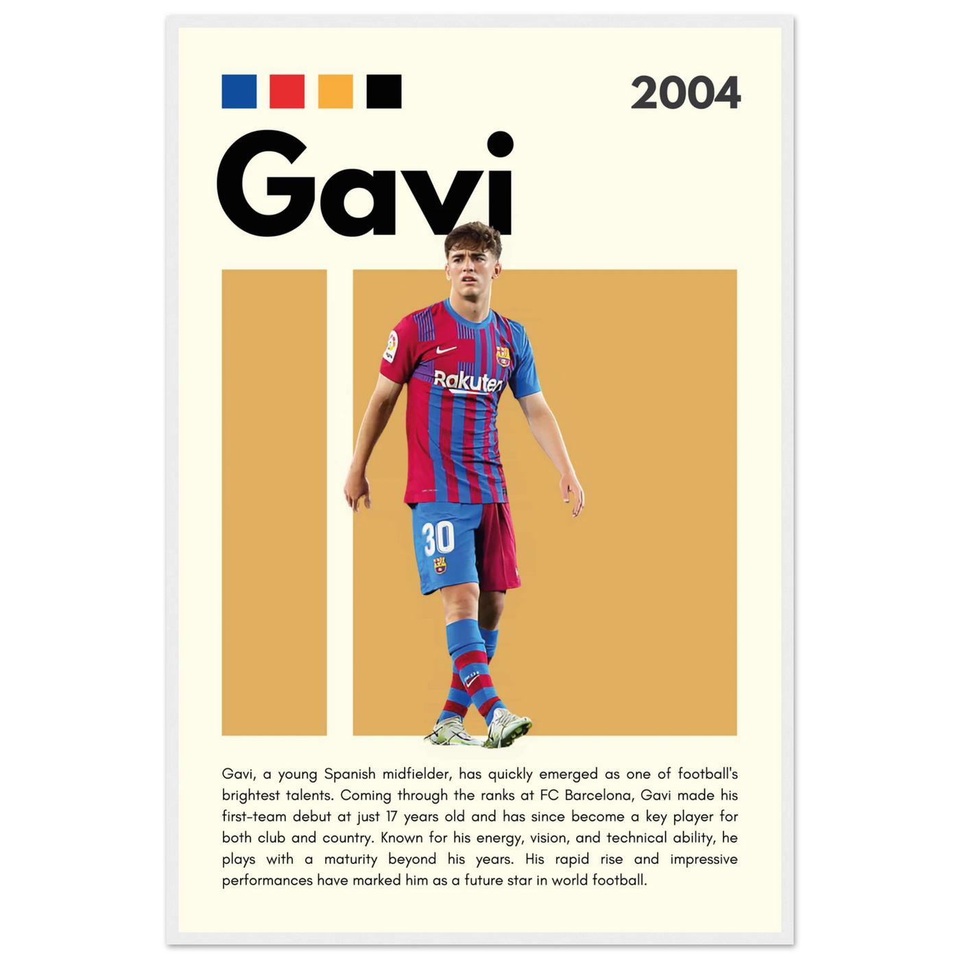 Gavi FC Barcelona Soccer Framed Football Poster 60x90 cm 24x36″ White frame Vibrantwalls