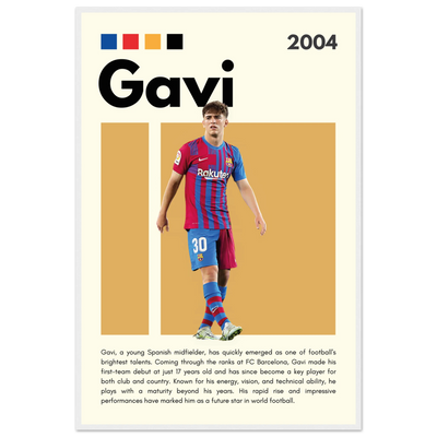 Gavi FC Barcelona Soccer Framed Football Poster 60x90 cm 24x36″ White frame Vibrantwalls