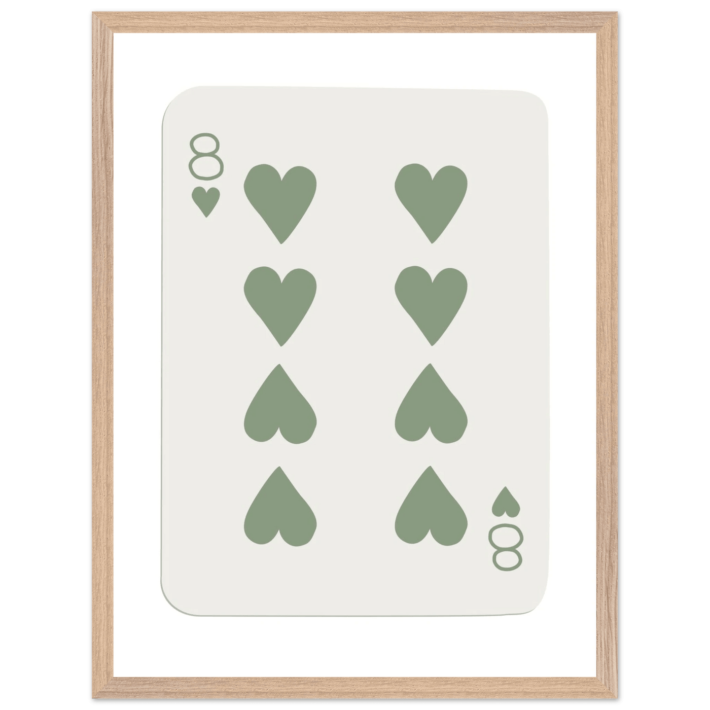 Minimalist Eight of Hearts Poker Card Print - Mounted Framed Poster Art, Eco-Friendly Wood Frame in Sage Green - Vibrantwalls