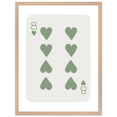 Minimalist Eight of Hearts Poker Card Print - Mounted Framed Poster Art, Eco-Friendly Wood Frame in Sage Green - Vibrantwalls