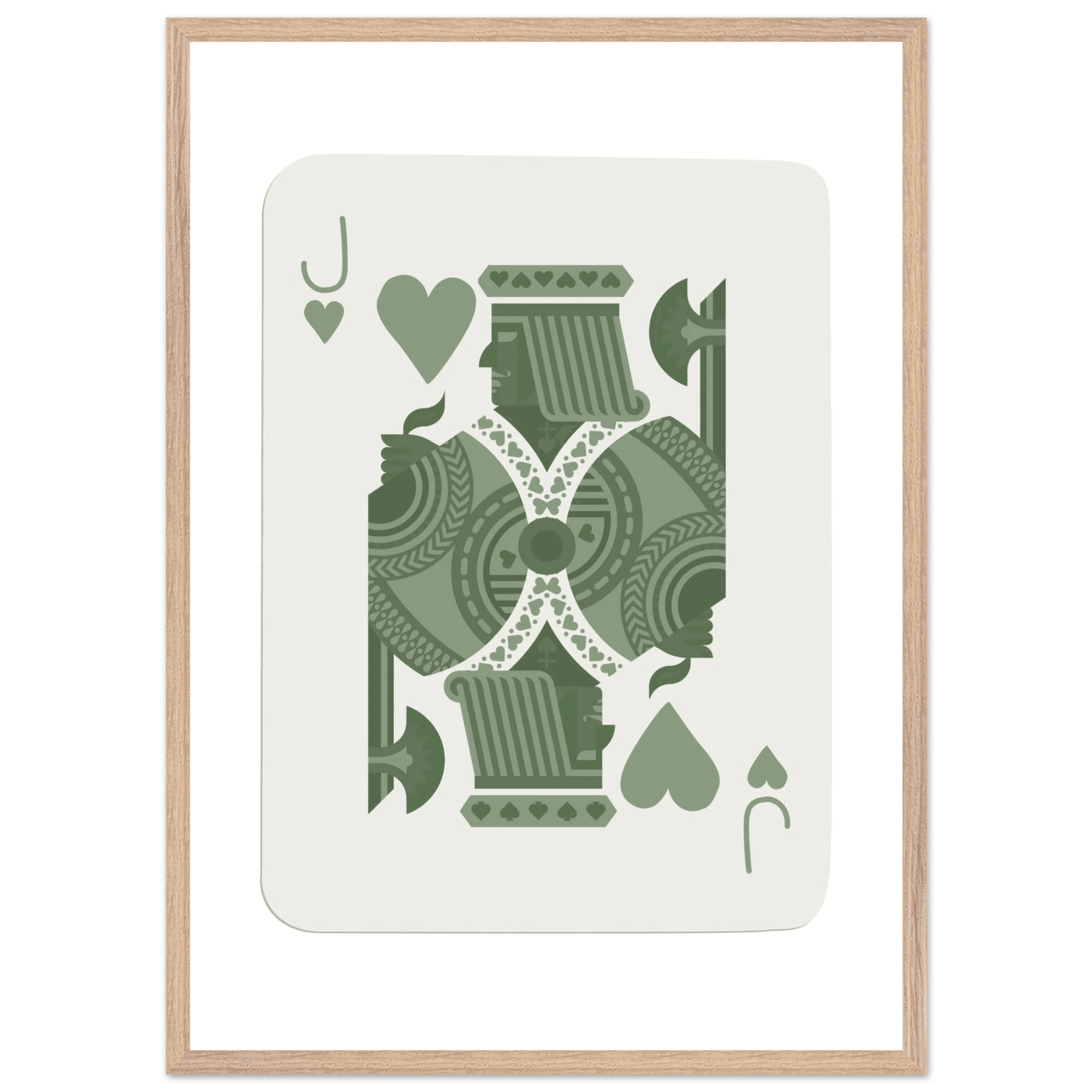 Minimalist Jack of Hearts Poker Card Print - Mounted Framed Eco-Friendly Art with Wood Frame - Vibrantwalls