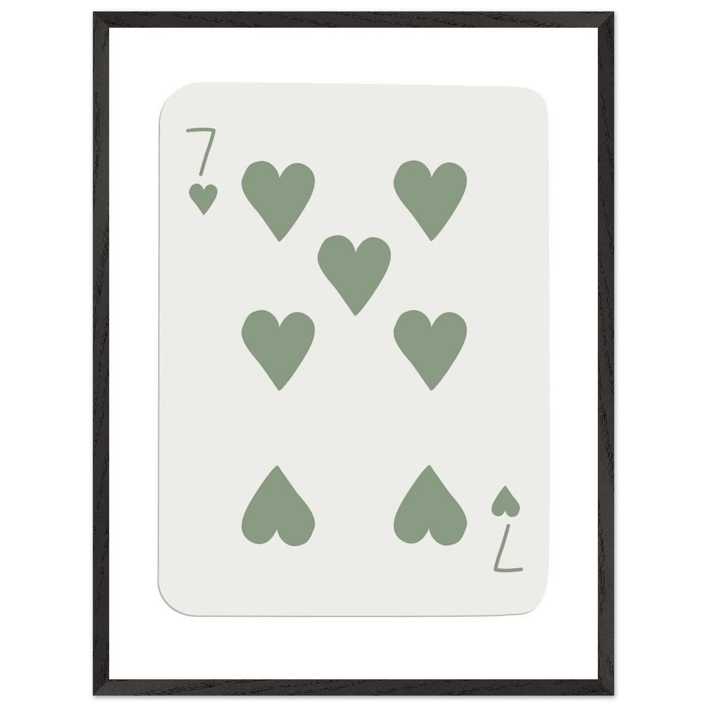 Minimalist Poker Card Art - Seven of Hearts - Sage Green Framed Poster, Eco-Friendly Decor - Vibrantwalls