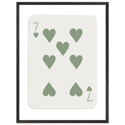 Minimalist Poker Card Art - Seven of Hearts - Sage Green Framed Poster, Eco-Friendly Decor - Vibrantwalls