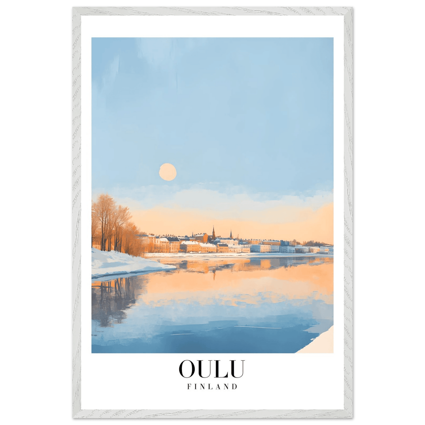 Oulu Finland Framed Poster – Serene Winter Sunset Wall Art with Wooden Frame - Vibrantwalls