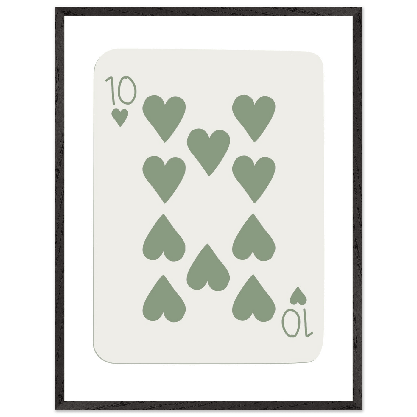 Minimalist Ten of Hearts Poker Card Print - Mounted & Framed Wall Art, Eco-Friendly Wood Frame in Your Choice of Finish - Vibrantwalls