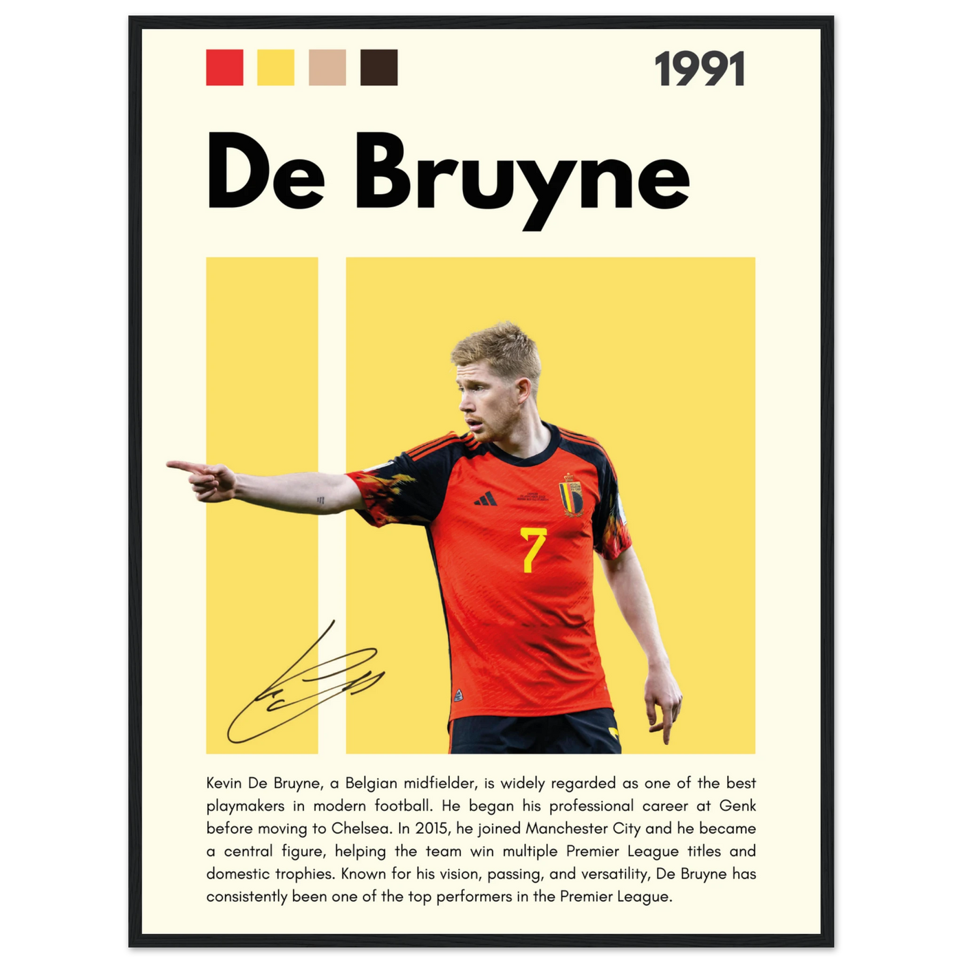 Kevin De Bruyne Football Legend Framed Poster – Vibrant Pop Art Print for Modern Fans 60x80 cm 24x32″ Black frame Vibrantwalls