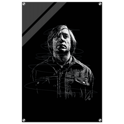 Javier Bardem in No Country for Old Men – Iconic Scrawl Art Acrylic Print - Vibrantwalls