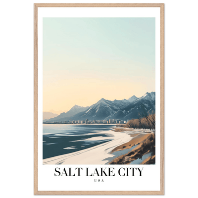 Salt Lake City Framed Poster – Modern Winter Landscape Art with Wood Frame - Vibrantwalls