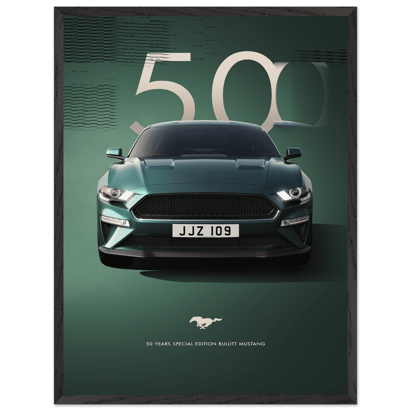 1968 Bullitt Mustang GT - 50th Anniversary Framed Poster | Iconic Dark Highland Green, Ready-to-Hang Wall Art - Vibrantwalls