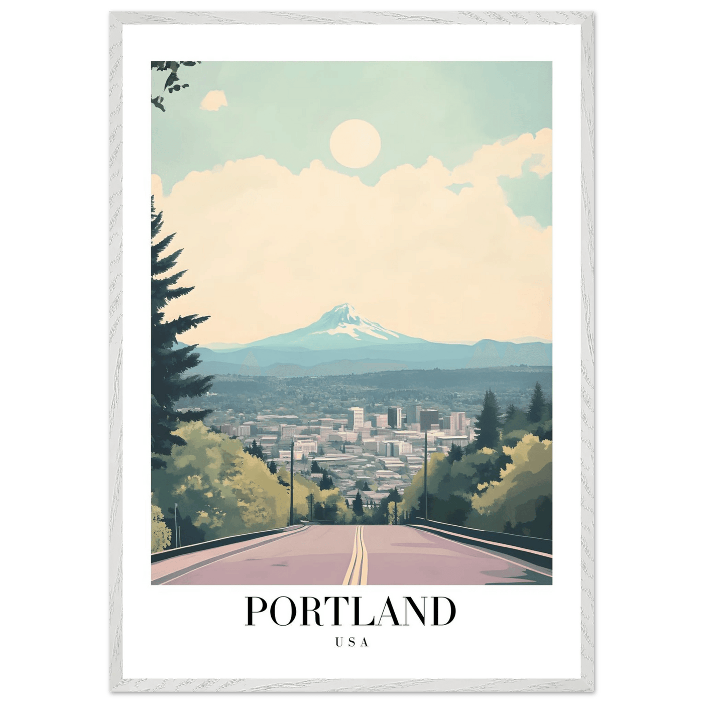Portland Oregon Framed Poster – Mid-Century Modern Travel Art with Your Choice of Frame - Vibrantwalls
