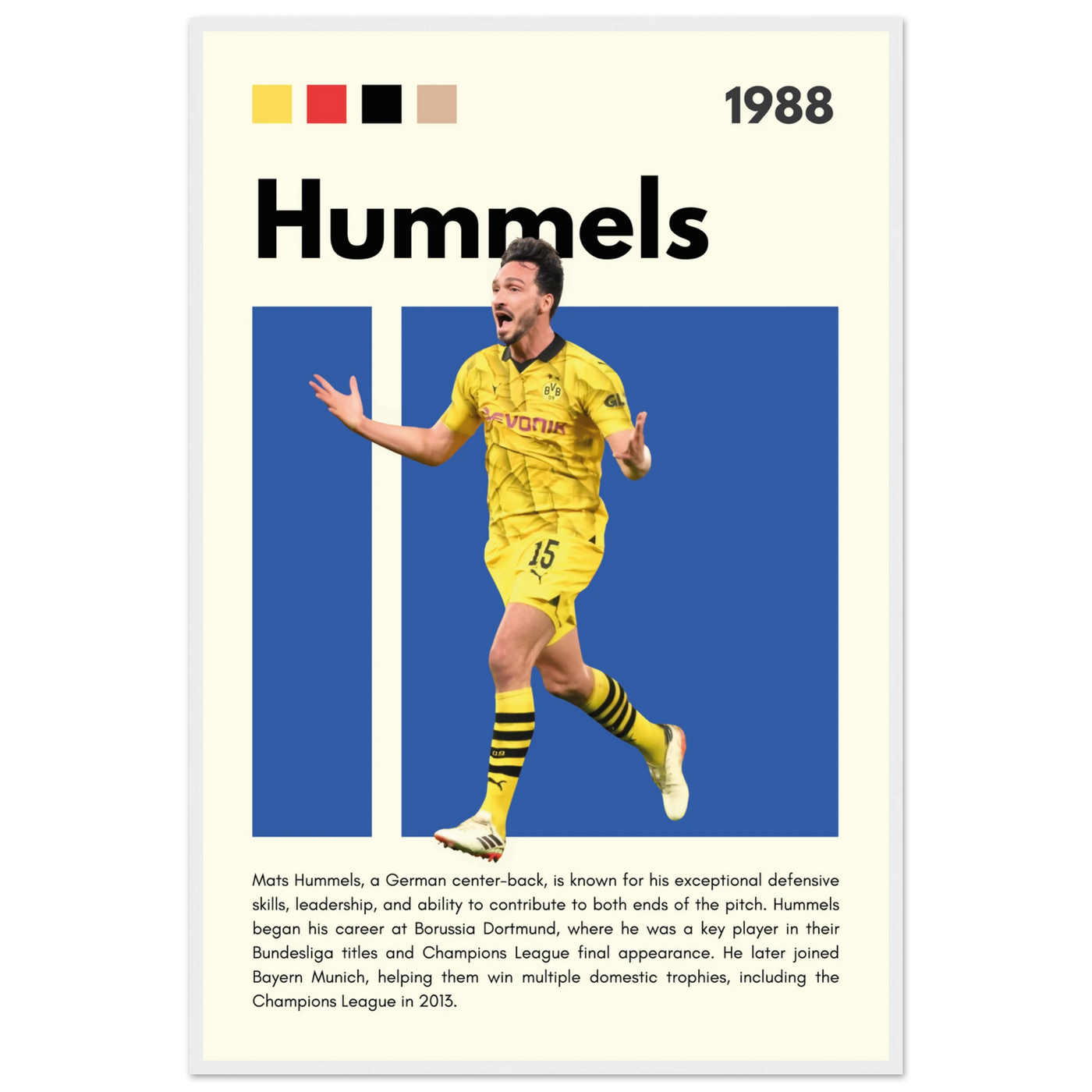 Mats Hummels Borussia Dortmund Framed Poster – Modern Football Art Print 60x90 cm 24x36″ White frame Vibrantwalls