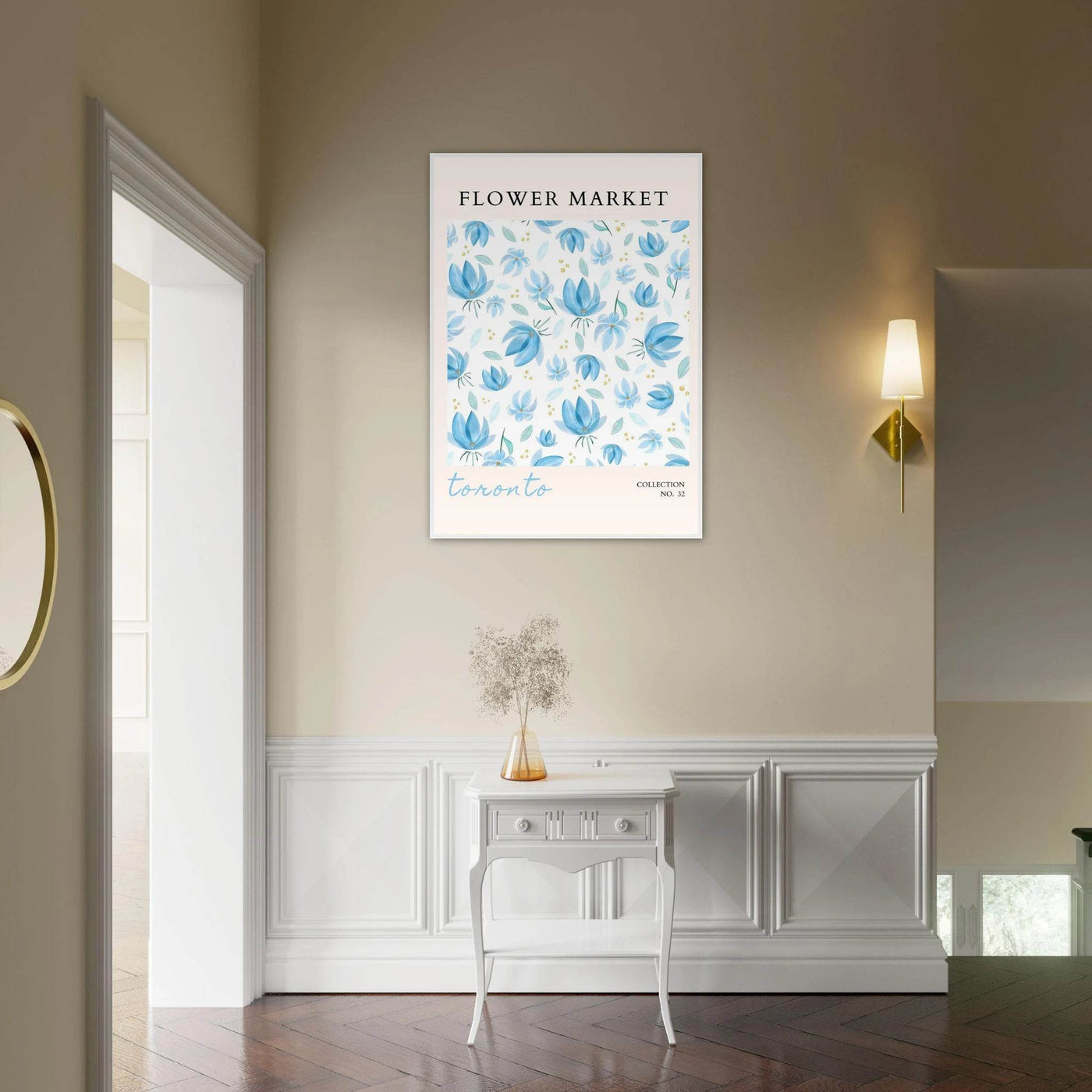 Toronto Flower Market Wall Art – Delicate Blue Floral & Gold Dot Prints | Framed & Ready-to-Hang - Vibrantwalls