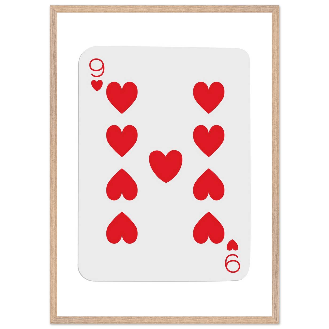 Bold Nine of Hearts Poker Card Print - Eco-Friendly Framed Poster Art in Your Choice of Frame & Size - Vibrantwalls