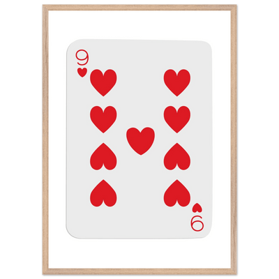 Bold Nine of Hearts Poker Card Print - Eco-Friendly Framed Poster Art in Your Choice of Frame & Size - Vibrantwalls