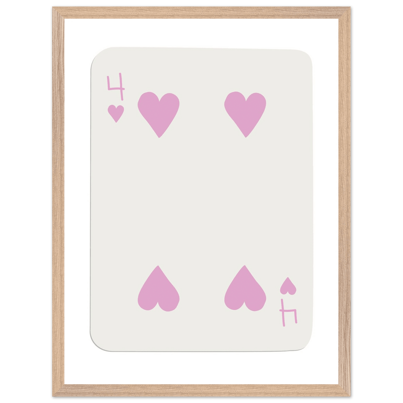 Four of Hearts Pastel Pink - Mounted Framed Poker Card Art, Eco-Friendly Wood Frame in Custom Sizes - Vibrantwalls