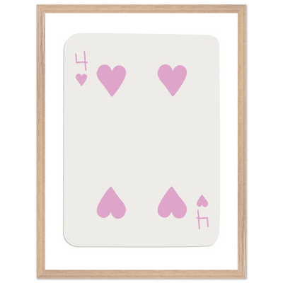 Four of Hearts Pastel Pink - Mounted Framed Poker Card Art, Eco-Friendly Wood Frame in Custom Sizes - Vibrantwalls