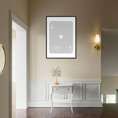 Lucky You Ace of Hearts Poker Card Art Print - Minimalist Framed Poster, Eco-Friendly Wood Frame - Vibrantwalls